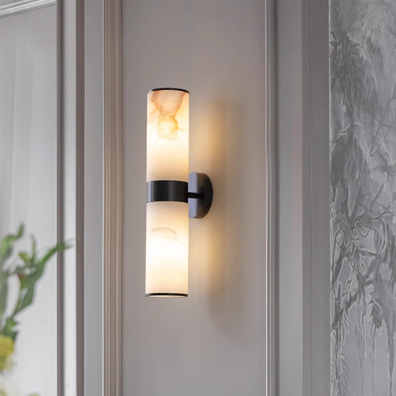 Moderne wandlamp van albast en metaal – zwart of goud 0